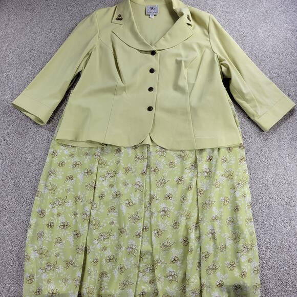 Sandra Darren Womens Suit Set 24W Green 2 Piece Jacket Floral Midi Skirt Career - Picture 2 of 16